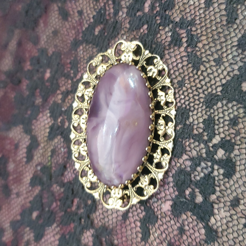 Signed FREIRICH Vintage Purple Swirled  BROOCH Pin Costume Jewelry DDx846